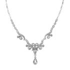 1928 Silver Tone Simulated Crystal Fancy Drop Necklace, Grey