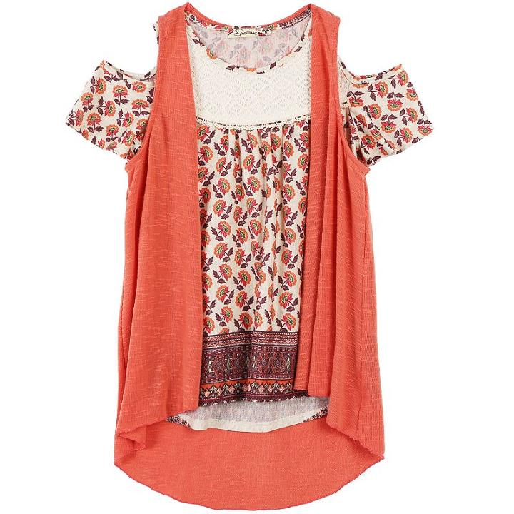 Girls 7-16 Speechless Slubbed Vest & Lace Yoke Cold Shoulder Top, Size: Large, Purple Oth