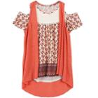 Girls 7-16 Speechless Slubbed Vest & Lace Yoke Cold Shoulder Top, Size: Large, Purple Oth