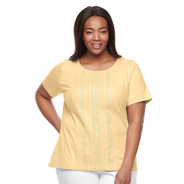 Plus Size Croft & Barrow&reg; Pintuck & Crochet Tee, Women's, Size: 3xl, Med Yellow