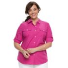 Plus Size Croft & Barrow&reg; Roll-tab Woven Shirt, Women's, Size: 3xl, Med Pink