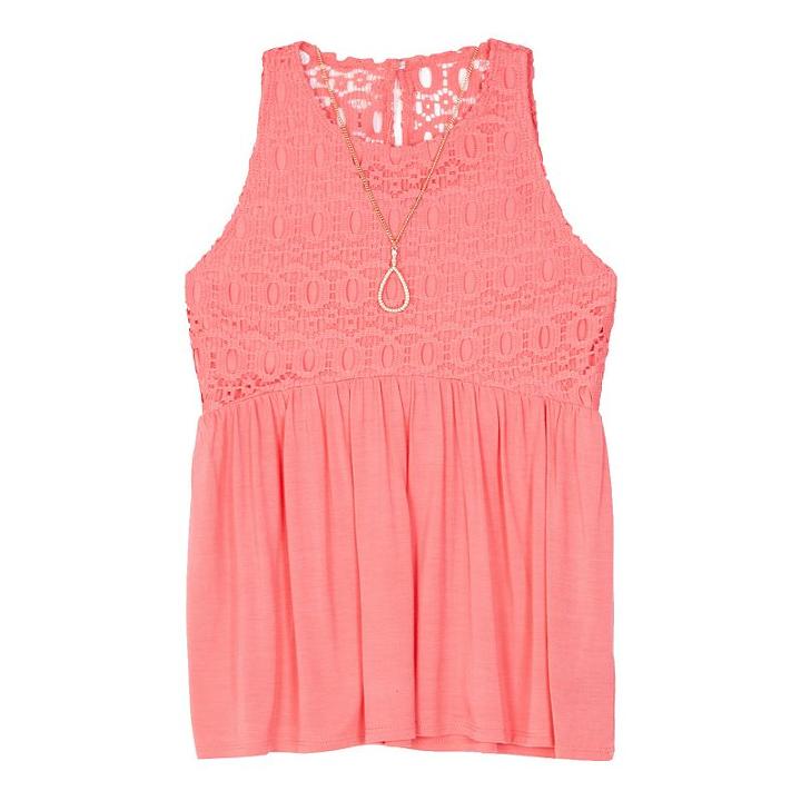 Girls 7-16 Iz Amy Byer Crochet Lace Bodice Top With Necklace, Girl's, Size: Xl, Lt Orange