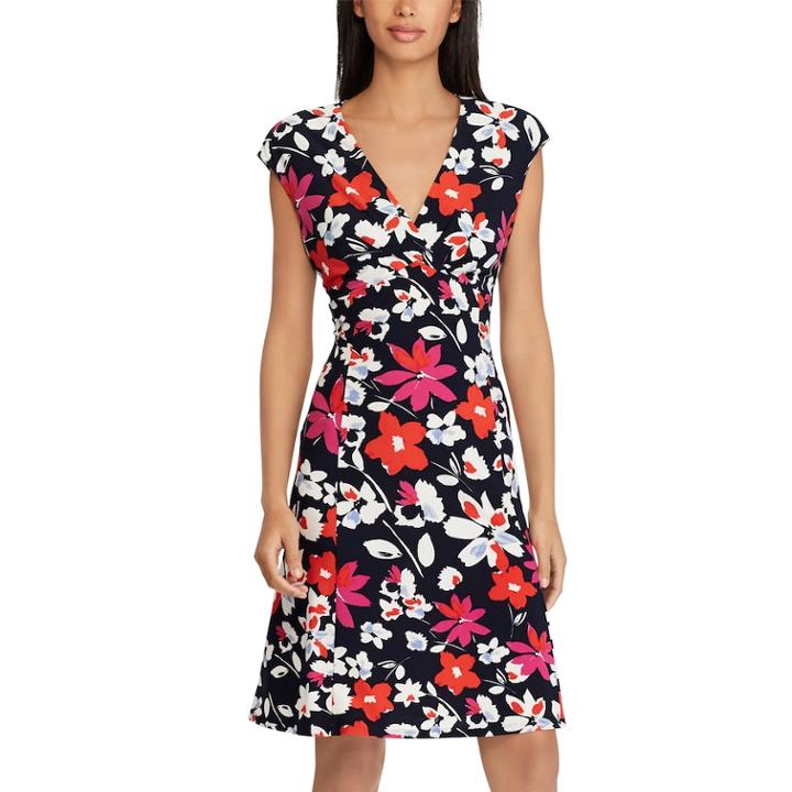 Women's Chaps Floral Surplice Empire Dress, Size: Small, Blue (navy)