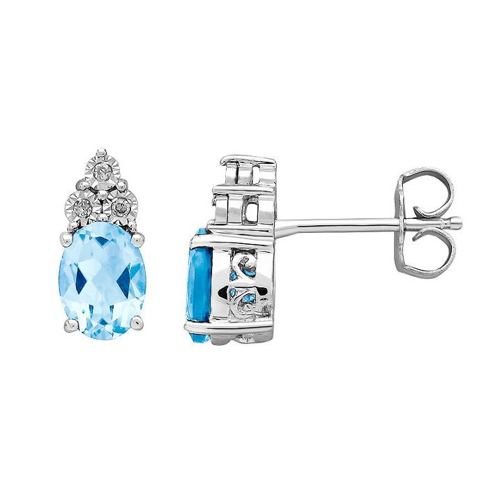 Diamore Blue Topaz & Diamond Accent Sterling Silver Stud Earrings, Women's