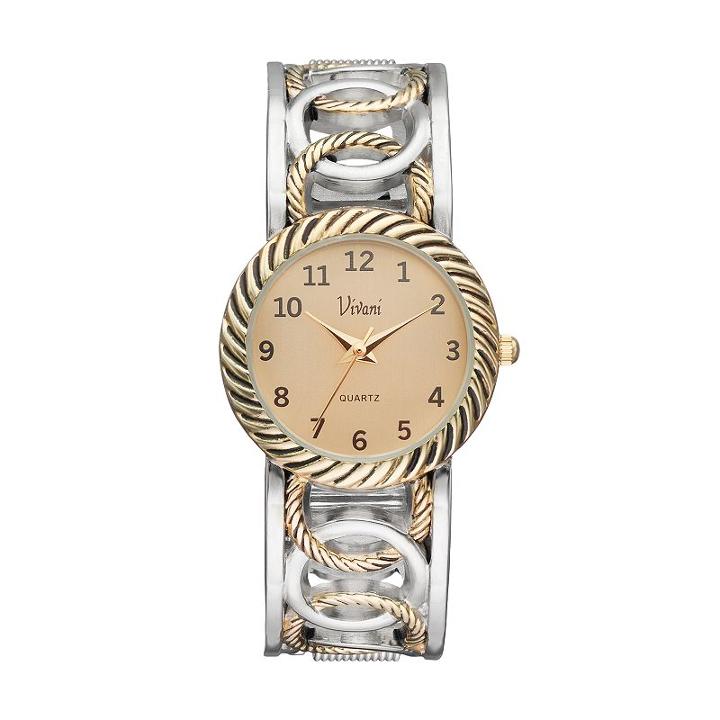 Vivani Women's Two Tone Interlocking Circle Cuff Watch, Multicolor
