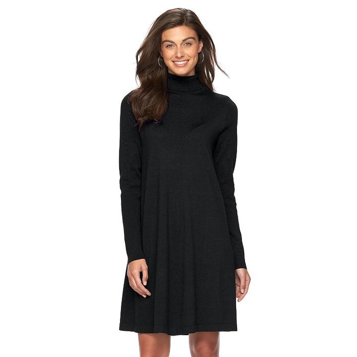 Women's Ab Studio Turtleneck Sweaterdress, Size: Medium, Black