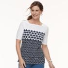 Petite Croft & Barrow&reg; Print Button-hem Squareneck Top, Women's, Size: Xs Petite, Blue