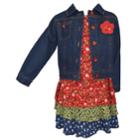 Girls 4-6x Blueberi Boulevard Tiered Floral Dress & Denim Jacket Set, Size: 5, Red