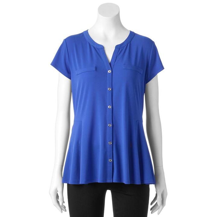 Women's Dana Buchman Printed Peplum Shirt, Size: Large, Blue