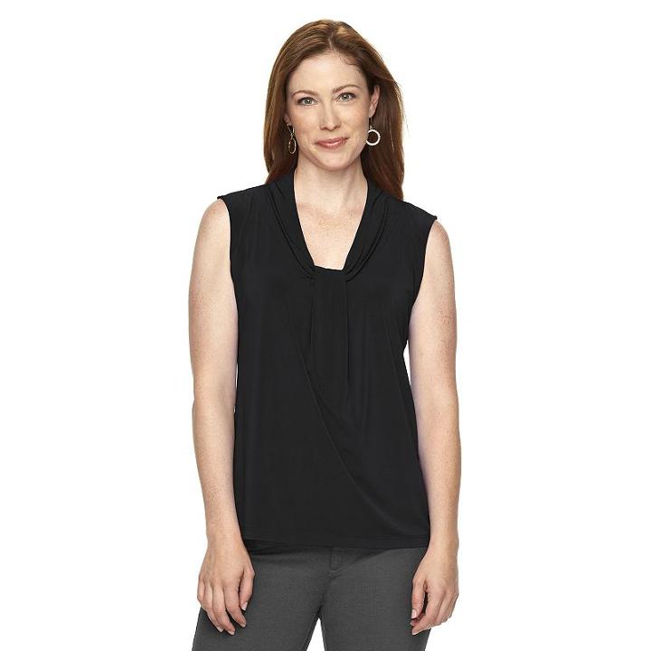 Petite Dana Buchman Knotted V-neck Top, Women's, Size: M Petite, Black