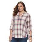 Plus Size Sonoma Goods For Life&trade; Crinkle Flannel Pullover Shirt, Women's, Size: 1xl, Med Pink