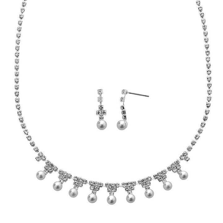 Crystal Allure Necklace And Drop Earring Set, Women's, Size: 15, White