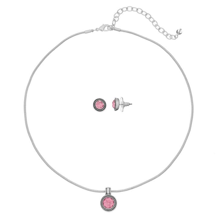 Napier Simulated Crystal Pendant Necklace & Stud Earring Set, Women's, Pink