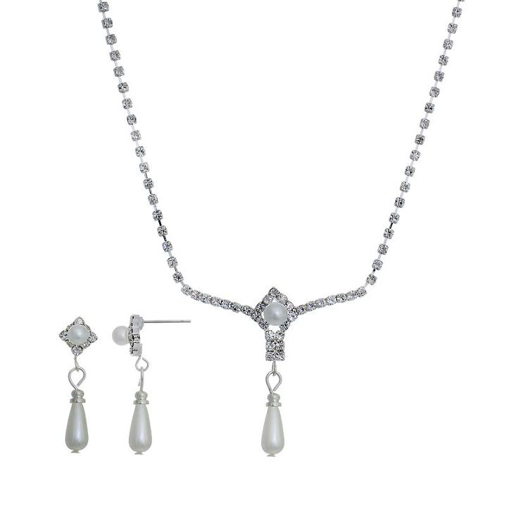 Crystal Allure Teardrop Necklace And Drop Earring Set, Women's, Size: 18, White
