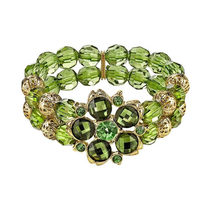 1928 Flower And Bead Multirow Stretch Bracelet, Women's, Green
