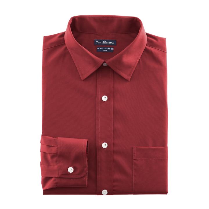 Men's Croft & Barrow&reg; Fitted Solid Easy Care Spread-collar Dress Shirt, Size: 16-34/35, Dark Red