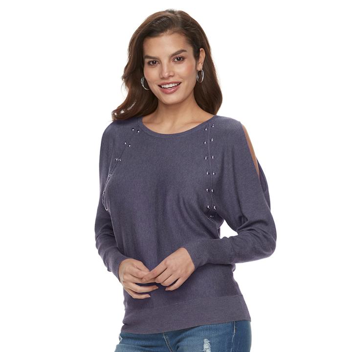 Women's Jennifer Lopez Studded Cold-shoulder Sweater, Size: Medium, Med Blue