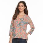 Women's Caribbean Joe Medallion Drawstring V-neck Tee, Size: Xl, Pink Other
