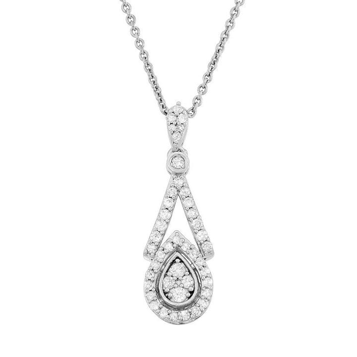 Simply Vera Vera Wang 3/8 Carat T.w. Diamond Sterling Silver Halo Teardrop Pendant Necklace, Women's, White