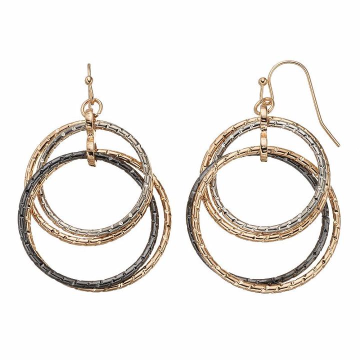 Apt. 9&reg; Tri Tone Intertwined Drop Hoop Earrings, Women's, Multicolor