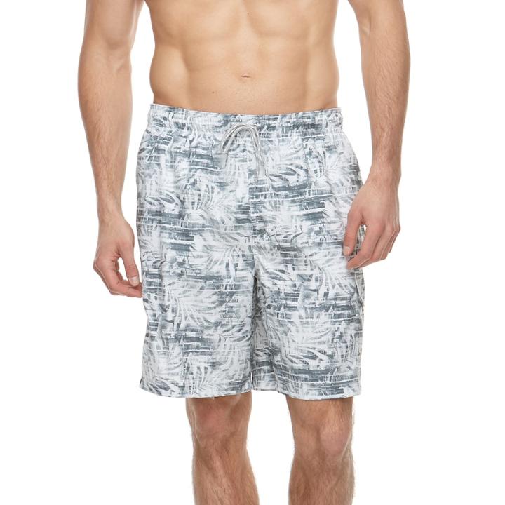 Big & Tall Croft & Barrow&reg; Palm Leaf Printed Swim Trunks, Men's, Size: Xxl Tall, Light Grey
