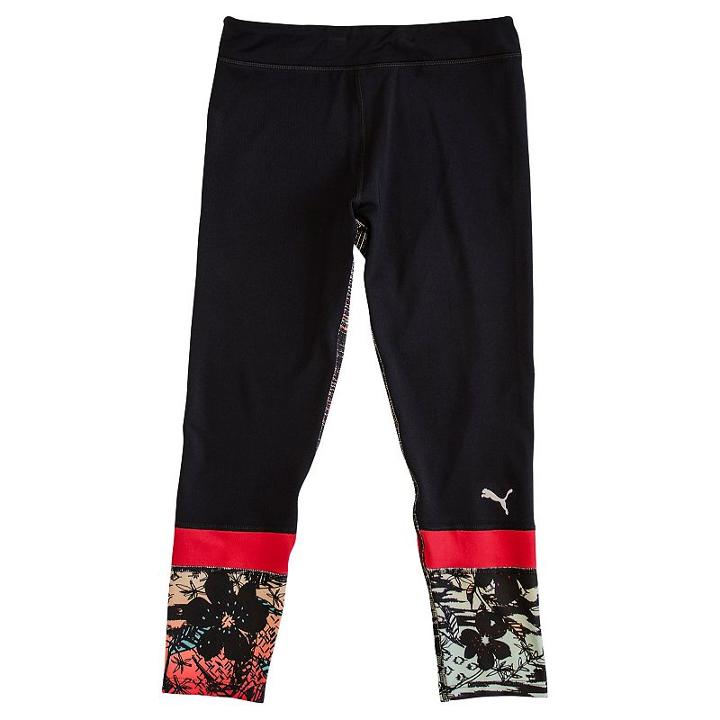 Girls 4-6x Puma Floral Cropped Leggings, Girl's, Size: 6, Black