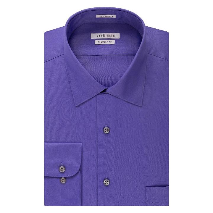 Big & Tall Van Heusen Regular-fit Solid Lux Sateen No-iron Spread-collar Dress Shirt, Men's, Size: 18 34/5b, Purple