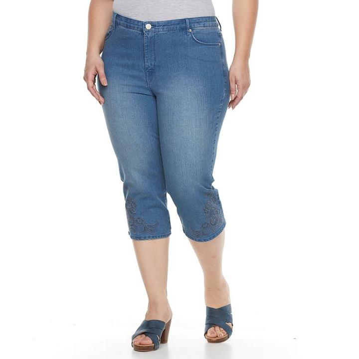 Plus Size Gloria Vanderbilt Margie Embroidered Capri Jeans, Women's, Size: 24 W, Blue