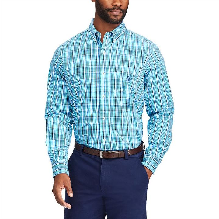 Men's Chaps Classic-fit Stretch Poplin Button-down Shirt, Size: Small, Blue