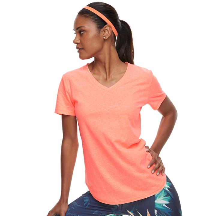 Women's Tek Gear&reg; Essential V-neck Short Sleeve Tee, Size: Medium, Brt Orange