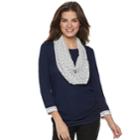 Women's Elle&trade; Mock-layer Top & Scarf Set, Size: Xlrg Av/rg, Blue (navy)