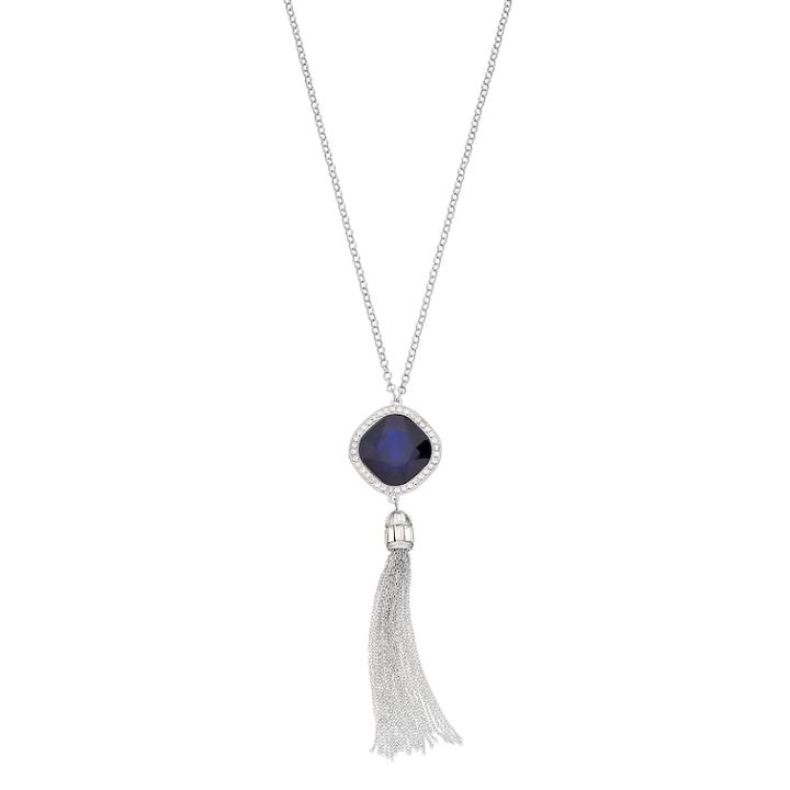 Blue Halo Square Tasseled Pendant Necklace, Women's
