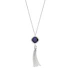 Blue Halo Square Tasseled Pendant Necklace, Women's