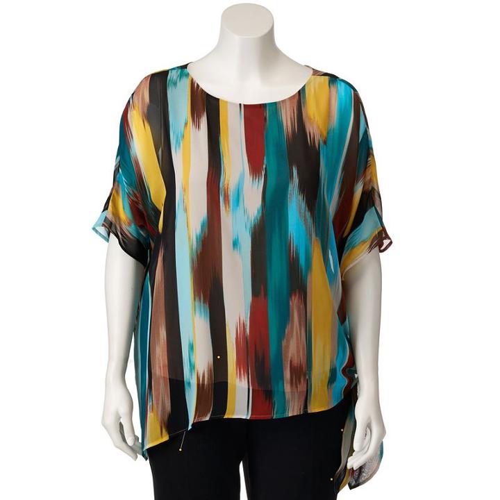 Plus Size Dana Buchman Chiffon Popover Top, Women's, Size: 3xl, Turquoise/blue (turq/aqua)