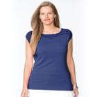 Plus Size Chaps Lace-yoke Boatneck Tee, Women's, Size: 2xl, Blue (navy)