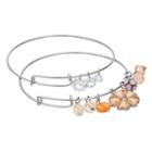 Peach Flower Adjustable Bangle Bracelet Set, Women's, Pink Other