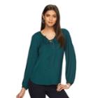Women's Jennifer Lopez Lace-up Peasant Blouse, Size: Small, Dark Green