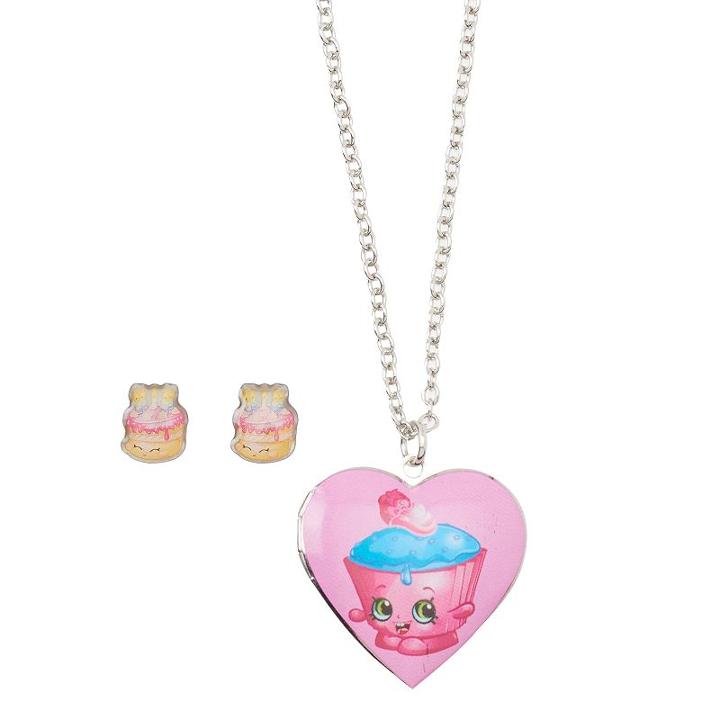 Girls Shopkins 2-pk. Wishes & Cupcake Chic Locket Necklace & Earrings Set, Girl's, Multicolor