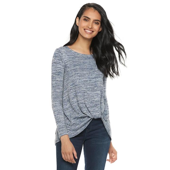 Petite Apt. 9&reg; Twist Front Tee, Women's, Size: L Petite, Dark Blue
