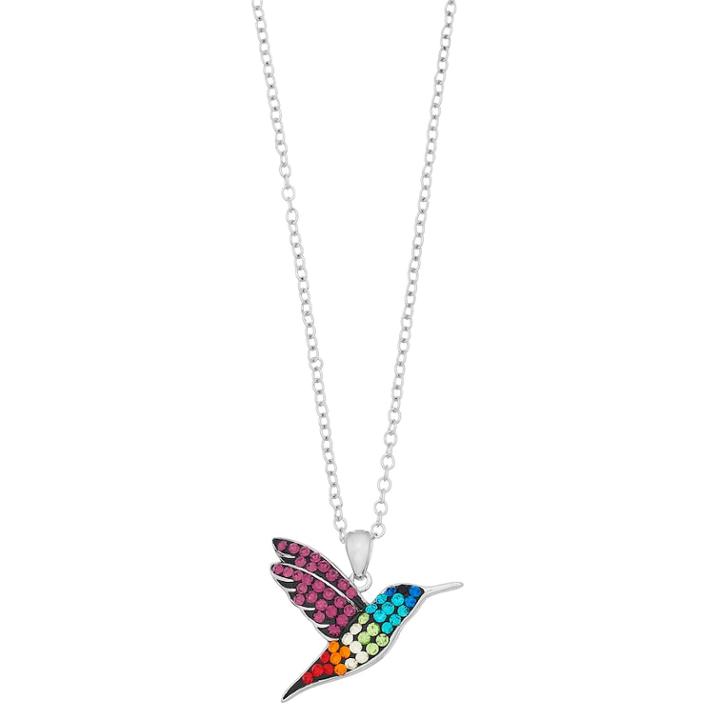 Silver Plated Rainbow Crystal Hummingbird Pendant Necklace, Women's, Size: 18, Multicolor