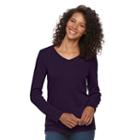 Women's Croft & Barrow&reg; Classic Long Sleeve V-neck Tee, Size: Medium, Drk Purple