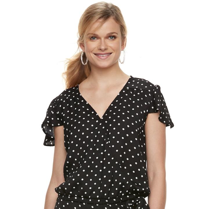 Women's Studio 253 Printed Faux-wrap Top, Size: Large, White