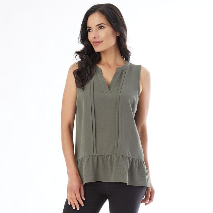 Women's Apt. 9&reg; Pleated Ruffle Tank, Size: Regular, Dark Green