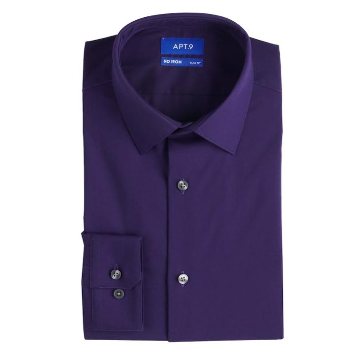 Men's Apt. 9&reg; Slim-fit Heiq Premium Flex No-iron Dress Shirt, Size: M-34/35, Drk Purple