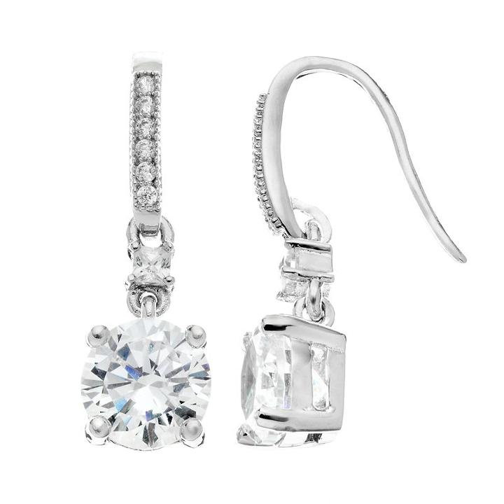 The Silver Lining Cubic Zirconia Silver Tone Drop Earrings, Women's, White