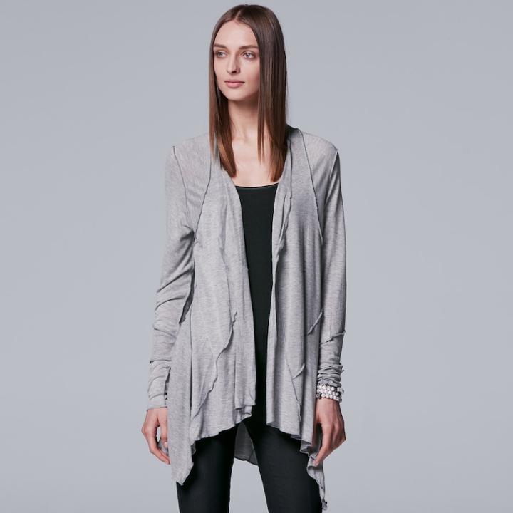 Women's Simply Vera Vera Wang Textured Handkerchief Cardigan, Size: Medium, Med Grey