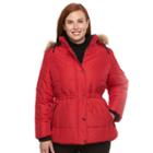 Plus Size D.e.t.a.i.l.s Full-zip Hooded Puffer Jacket, Women's, Size: 1xl, Red