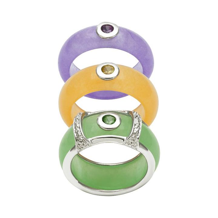 Sterling Silver Jade And Gemstone Ring Set, Women's, Size: 7, Multicolor