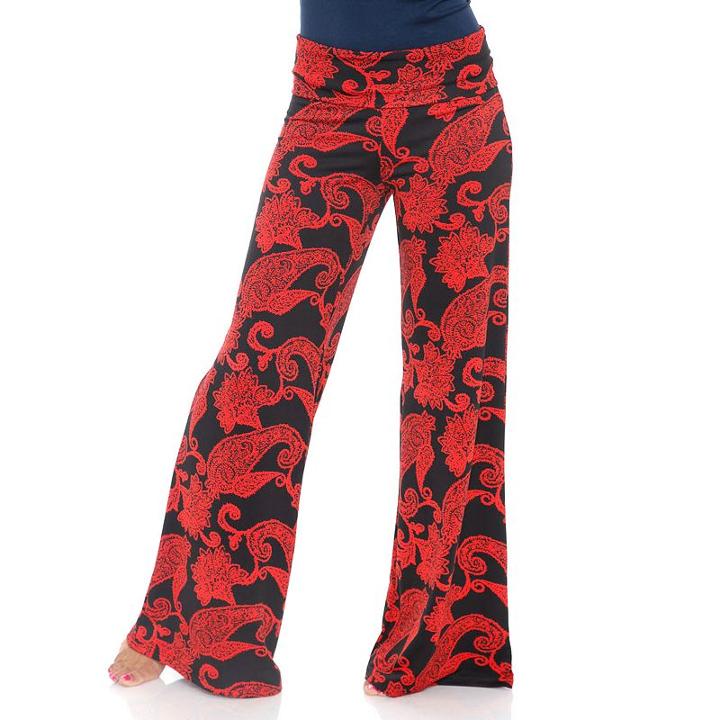 Women's White Mark Print Palazzo Pants, Size: Large, Red Other