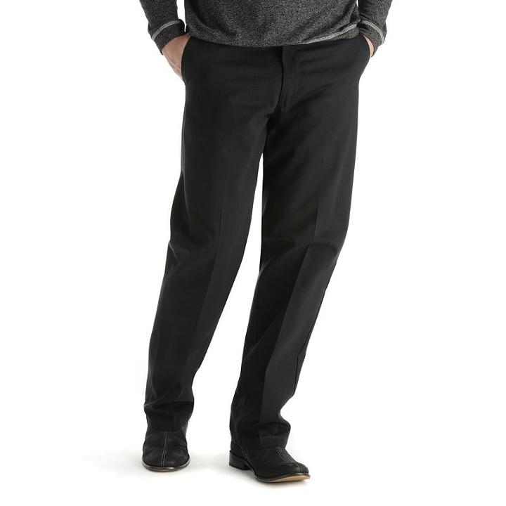 Men's Lee Stain-resist Casual Relaxed-fit Flat-front Pants, Size: 42x34, Black